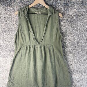 Terzo Millennio Shirt‎ Womens XL Olive Green Sleeveless V Tunic Made in Italy